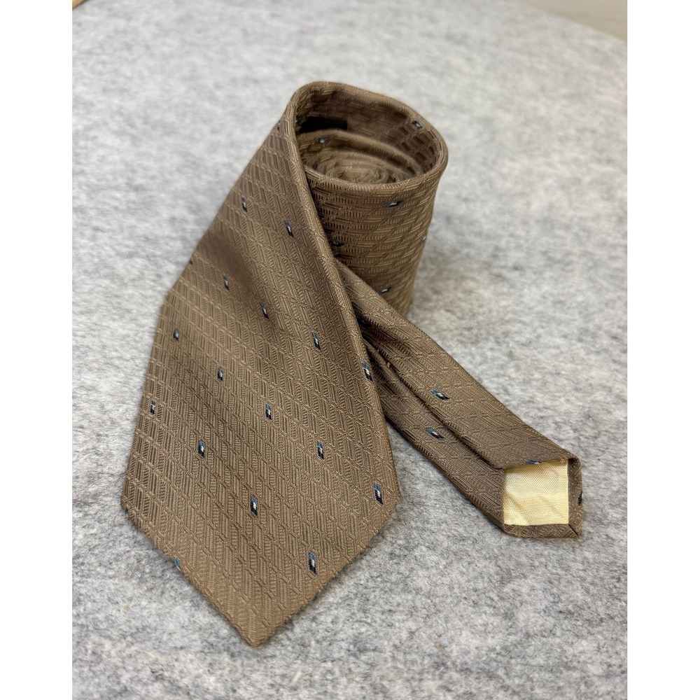 Wembley Leatherback Satins Brown Geometric Diamond Pattern Mens Necktie Vintage